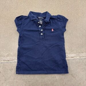 Ralph Lauren Girls Polo Shirt in Navy with Pink Logo Size 3/3T
